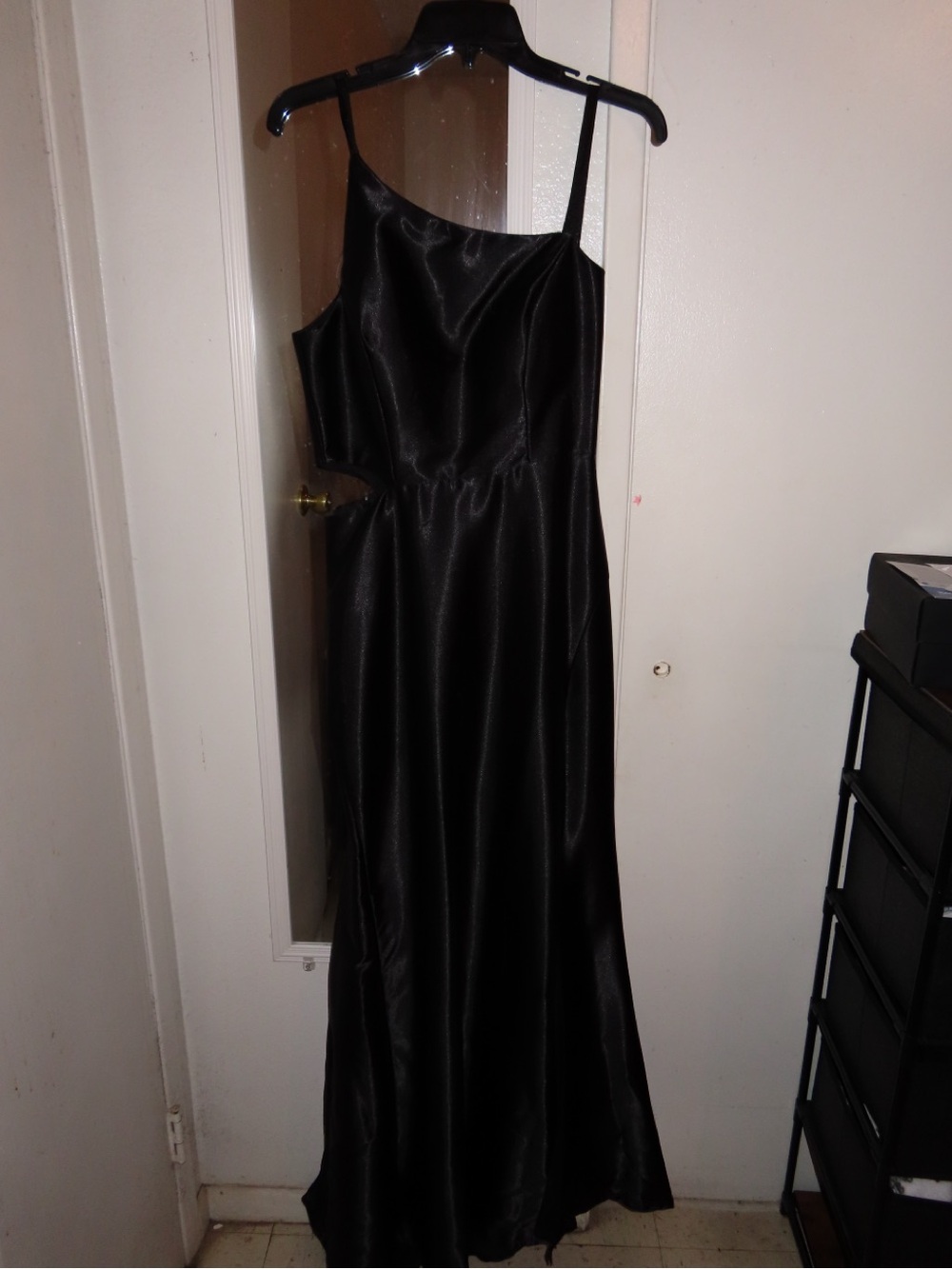 Satin Black Maxi Slip Dress with Spaghetti Straps